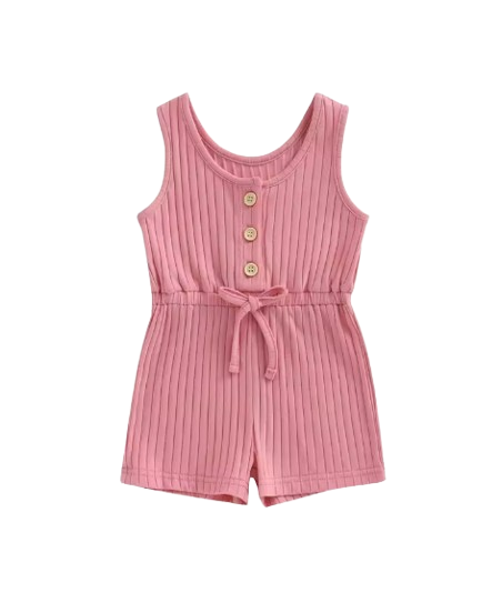 The Melanie - Baby Girl Ribbed Solid Color Sleeveless Romper Shorts