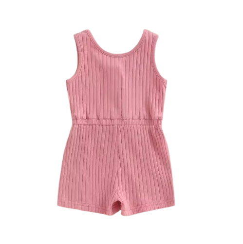 The Melanie - Baby Girl Ribbed Solid Color Sleeveless Romper Shorts
