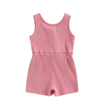 The Melanie - Baby Girl Ribbed Solid Color Sleeveless Romper Shorts