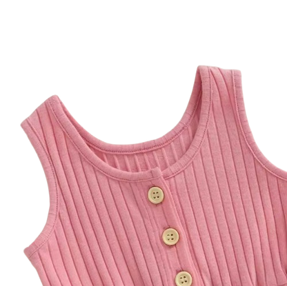 The Melanie - Baby Girl Ribbed Solid Color Sleeveless Romper Shorts