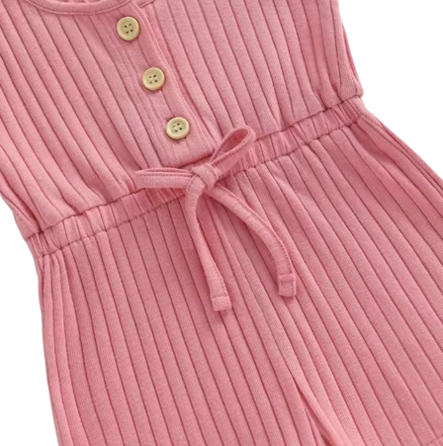 The Melanie - Baby Girl Ribbed Solid Color Sleeveless Romper Shorts