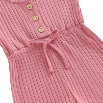 The Melanie - Baby Girl Ribbed Solid Color Sleeveless Romper Shorts