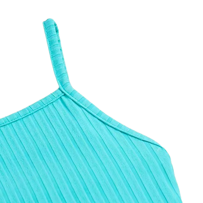 The Freya - Baby Girl Blue Halter Top & Printed Skirt Belt Casual Dress