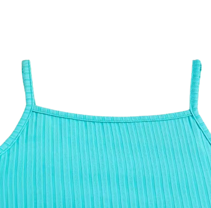 The Freya - Baby Girl Blue Halter Top & Printed Skirt Belt Casual Dress