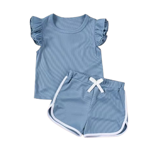 The Esther - Baby Girl Fly Sleeve Ruffle Shirt + Shorts