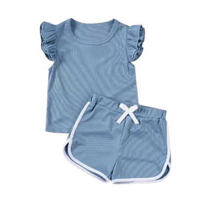 The Esther - Baby Girl Fly Sleeve Ruffle Shirt + Shorts