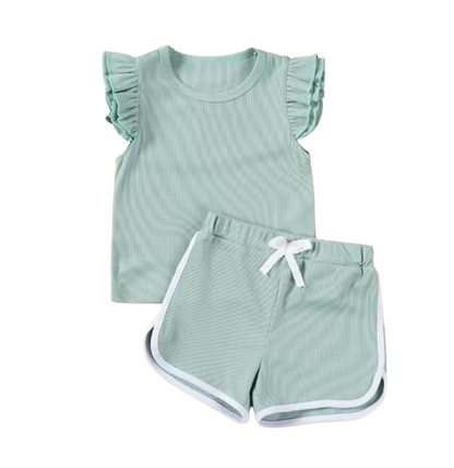 The Esther - Baby Girl Fly Sleeve Ruffle Shirt + Shorts