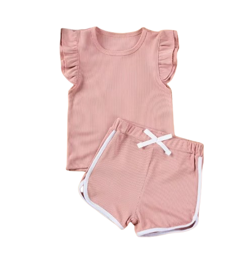 The Esther - Baby Girl Fly Sleeve Ruffle Shirt + Shorts