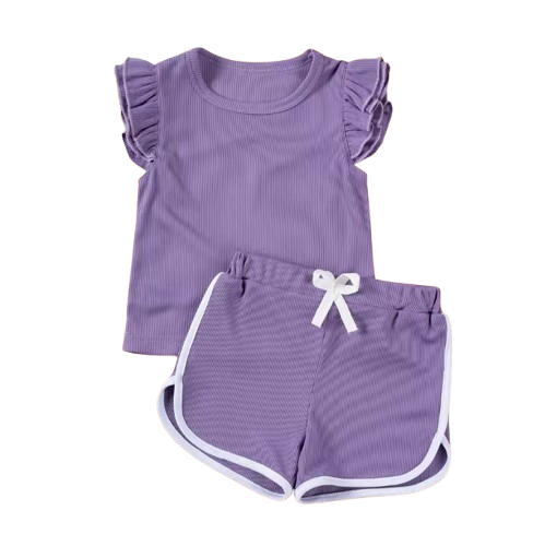 The Esther - Baby Girl Fly Sleeve Ruffle Shirt + Shorts