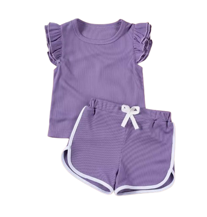 The Esther - Baby Girl Fly Sleeve Ruffle Shirt + Shorts