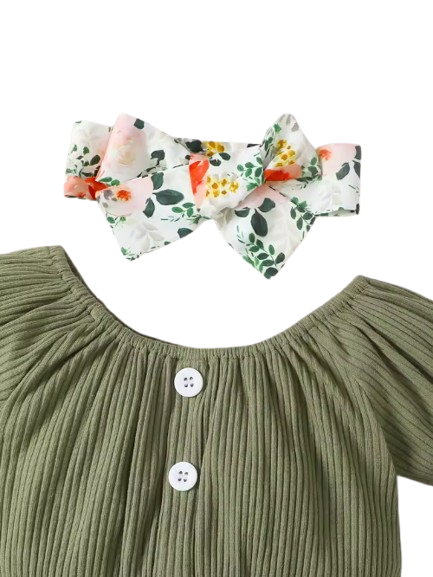 The Sienna - Baby Girl Cotton Short Sleeved Headscarf Printed Bow + Shorts