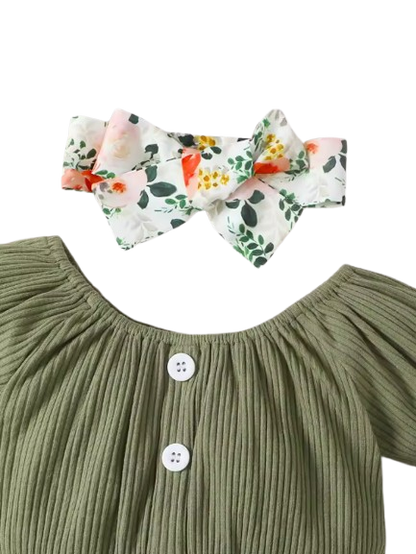 The Sienna - Baby Girl Cotton Short Sleeved Headscarf Printed Bow + Shorts
