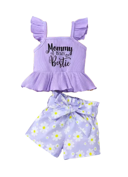 The Valerie - Baby Girl Purple Sleeveless Tops + Floral Print Shorts