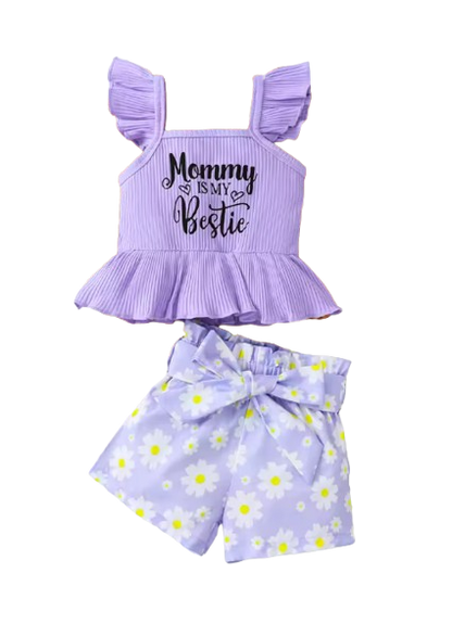The Valerie - Baby Girl Purple Sleeveless Tops + Floral Print Shorts