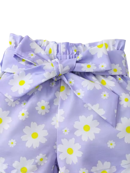 The Valerie - Baby Girl Purple Sleeveless Tops + Floral Print Shorts