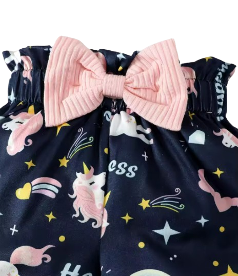 The Emersyn - Baby Girl Pink Cotton Suspender + Digital Printed Bow & Shorts