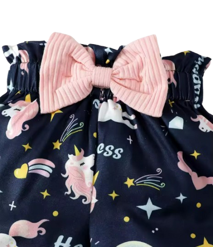 The Emersyn - Baby Girl Pink Cotton Suspender + Digital Printed Bow & Shorts