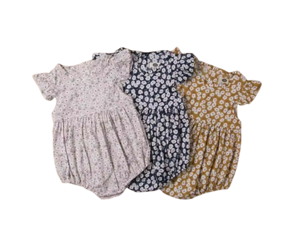 The Catalina - Baby Girl Floral Ruffle Sleeve Classical Round Back Button Bodysuit
