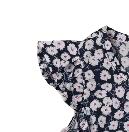 The Catalina - Baby Girl Floral Ruffle Sleeve Classical Round Back Button Bodysuit