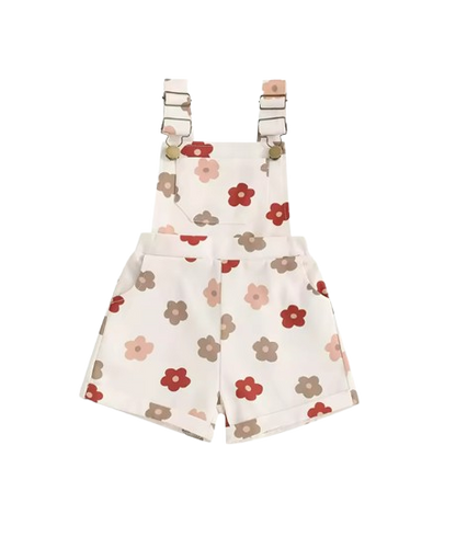The Alina - Baby Girl Strawberry/Flower Print Denim Sleeveless Straps Buttons Pockets Overalls