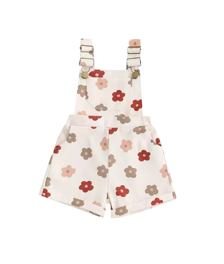 The Alina - Baby Girl Strawberry/Flower Print Denim Sleeveless Straps Buttons Pockets Overalls