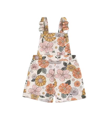 The Alina - Baby Girl Strawberry/Flower Print Denim Sleeveless Straps Buttons Pockets Overalls