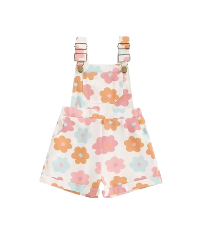 The Alina - Baby Girl Strawberry/Flower Print Denim Sleeveless Straps Buttons Pockets Overalls