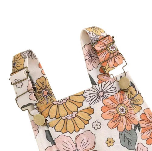 The Alina - Baby Girl Strawberry/Flower Print Denim Sleeveless Straps Buttons Pockets Overalls