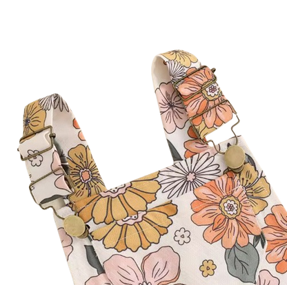 The Alina - Baby Girl Strawberry/Flower Print Denim Sleeveless Straps Buttons Pockets Overalls