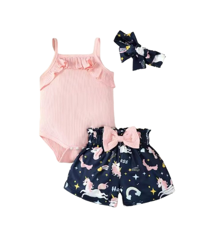 The Kehlani - Baby Girl Pink Tops Cotton Suspender Digital Printed Bow Shorts
