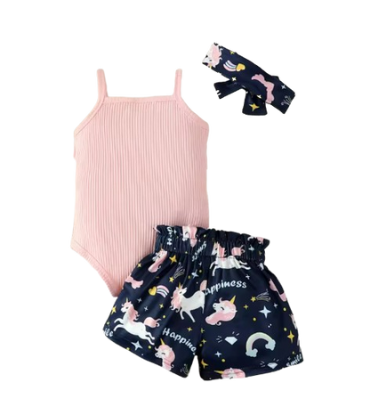 The Kehlani - Baby Girl Pink Tops Cotton Suspender Digital Printed Bow Shorts