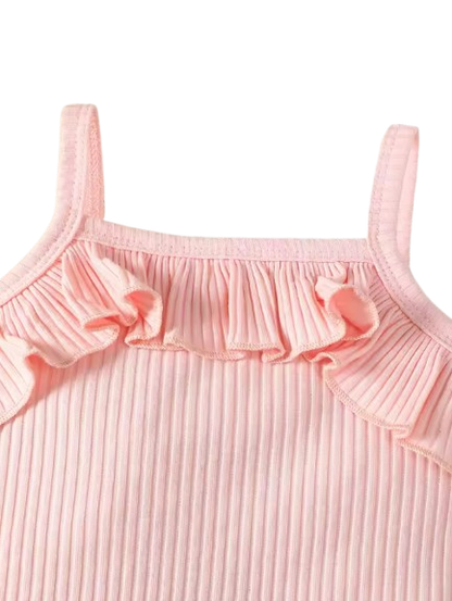 The Kehlani - Baby Girl Pink Tops Cotton Suspender Digital Printed Bow Shorts