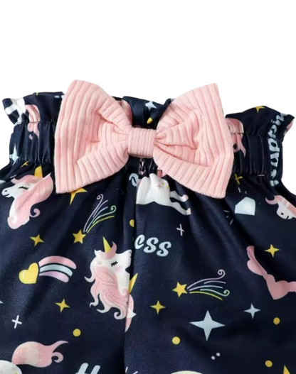 The Kehlani - Baby Girl Pink Tops Cotton Suspender Digital Printed Bow Shorts