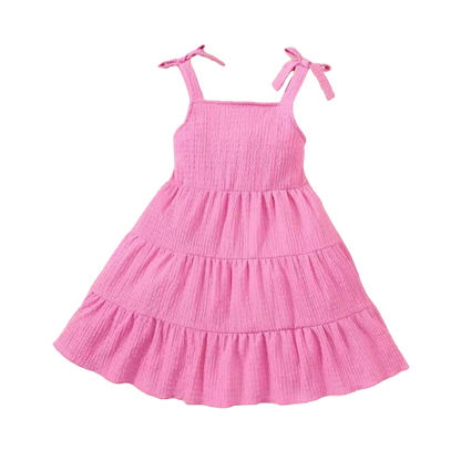 The Isabelle - Baby Girl Pink Suspenders Solid Color Dress