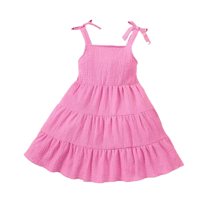 The Isabelle - Baby Girl Pink Suspenders Solid Color Dress