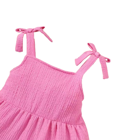 The Isabelle - Baby Girl Pink Suspenders Solid Color Dress