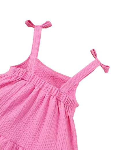 The Isabelle - Baby Girl Pink Suspenders Solid Color Dress