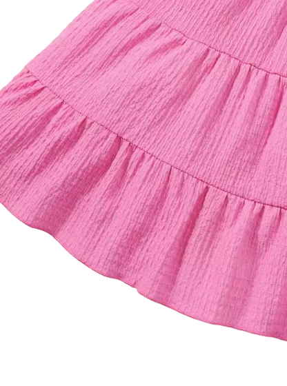 The Isabelle - Baby Girl Pink Suspenders Solid Color Dress