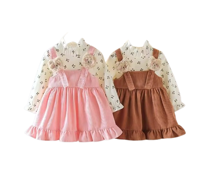 The Juliette - Baby Girl Long Sleeve Dress Floral Lovely Bear Corduroy Strap Style Dress