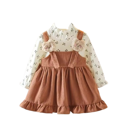 The Juliette - Baby Girl Long Sleeve Dress Floral Lovely Bear Corduroy Strap Style Dress