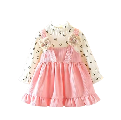 The Juliette - Baby Girl Long Sleeve Dress Floral Lovely Bear Corduroy Strap Style Dress