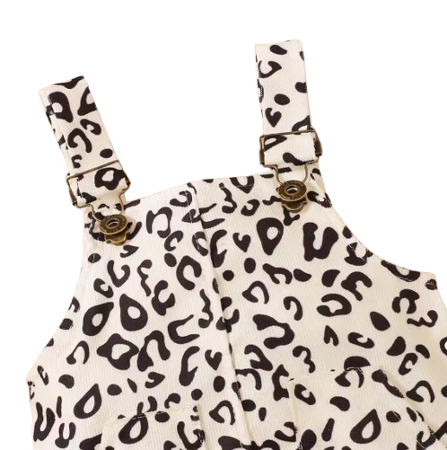 The Mackenzie - Baby Girl Ribbed Fly Sleeve Round Neck Bodysuit + Leopard Print Suspender Skirt + Bow Headband