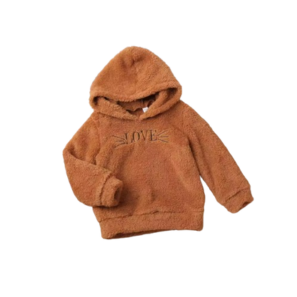 The June - Baby Unisex Love Print Embroidered Brown Cute Fur Hoodie + Pants
