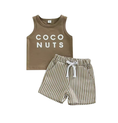 The Louis - Baby Boy Coconut Set Letter Print Vest Sleeveless Tops + Striped Shorts