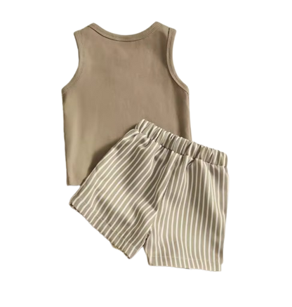 The Louis - Baby Boy Coconut Set Letter Print Vest Sleeveless Tops + Striped Shorts