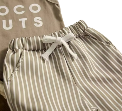 The Louis - Baby Boy Coconut Set Letter Print Vest Sleeveless Tops + Striped Shorts