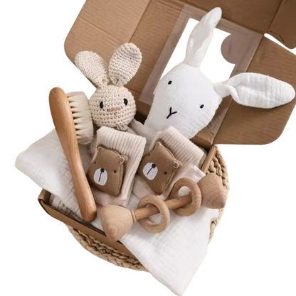 The Lukas - Baby Unisex 7PCS Newborn Bath White Rabbit Set Gift Box