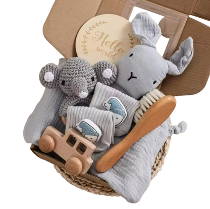 The Lukas - Baby Unisex 7PCS Newborn Bath Grey Elephant Set Gift Box