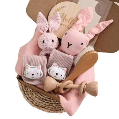 The Lukas - Baby Unisex 7PCS Newborn Bath Pink Rabbit Set Gift Box