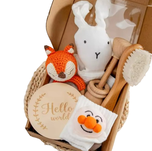 The Lukas - Baby Unisex 7PCS Newborn Bath Orange Fox Set Gift Box